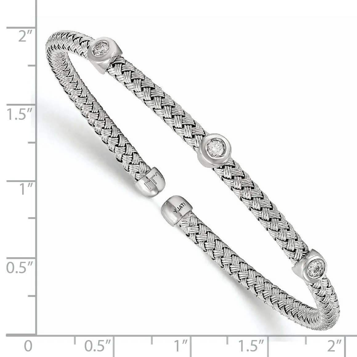 Sterling Silver Rhodium C.Z Woven Flexible Cuff