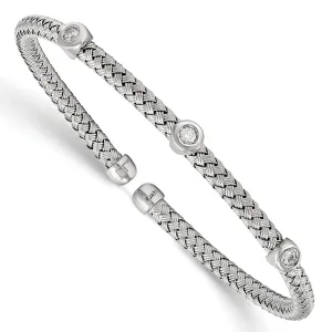 Sterling Silver Rhodium C.Z Woven Flexible Cuff