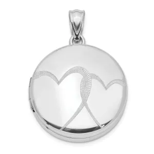 Sterling Silver Rhodium-plated 20mm Polished Hearts Round Locket