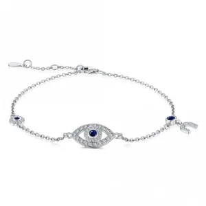 Sterling Silver Rhodium Plated Evil Eye Lucky Horseshoe Bracelet ERLB047