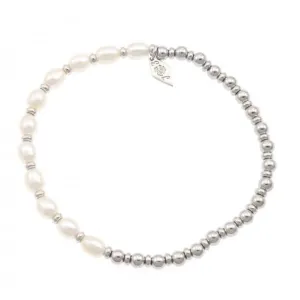 Sterling Silver Rhodium Plated Pearl Bracelet ERLB030