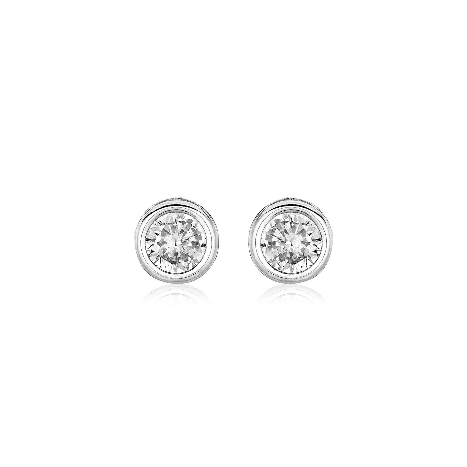 Sterling Silver Round Bezel Set Cubic Zirconia Earrings