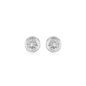 Sterling Silver Round Bezel Set Cubic Zirconia Earrings