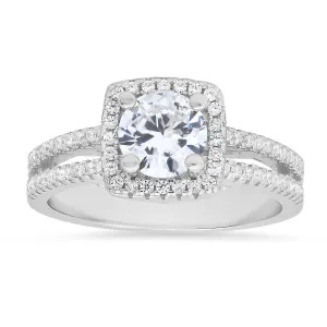 Sterling Silver Round-cut Halo CZ Ring