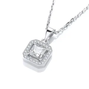 Sterling Silver Square CZ Halo Necklace