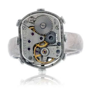 Sterling Silver Steampunk Ring with Watch Movement & Rivots