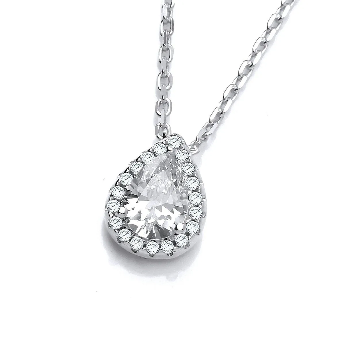 Sterling Silver Teardrop Halo CZ Necklace