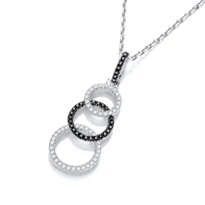 Sterling Silver Triple Circle Black and White CZ Necklace