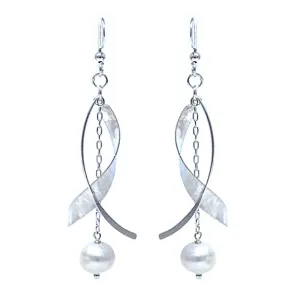 Sterling Silver Twist Earrings Beaded With Freshwater Pearl