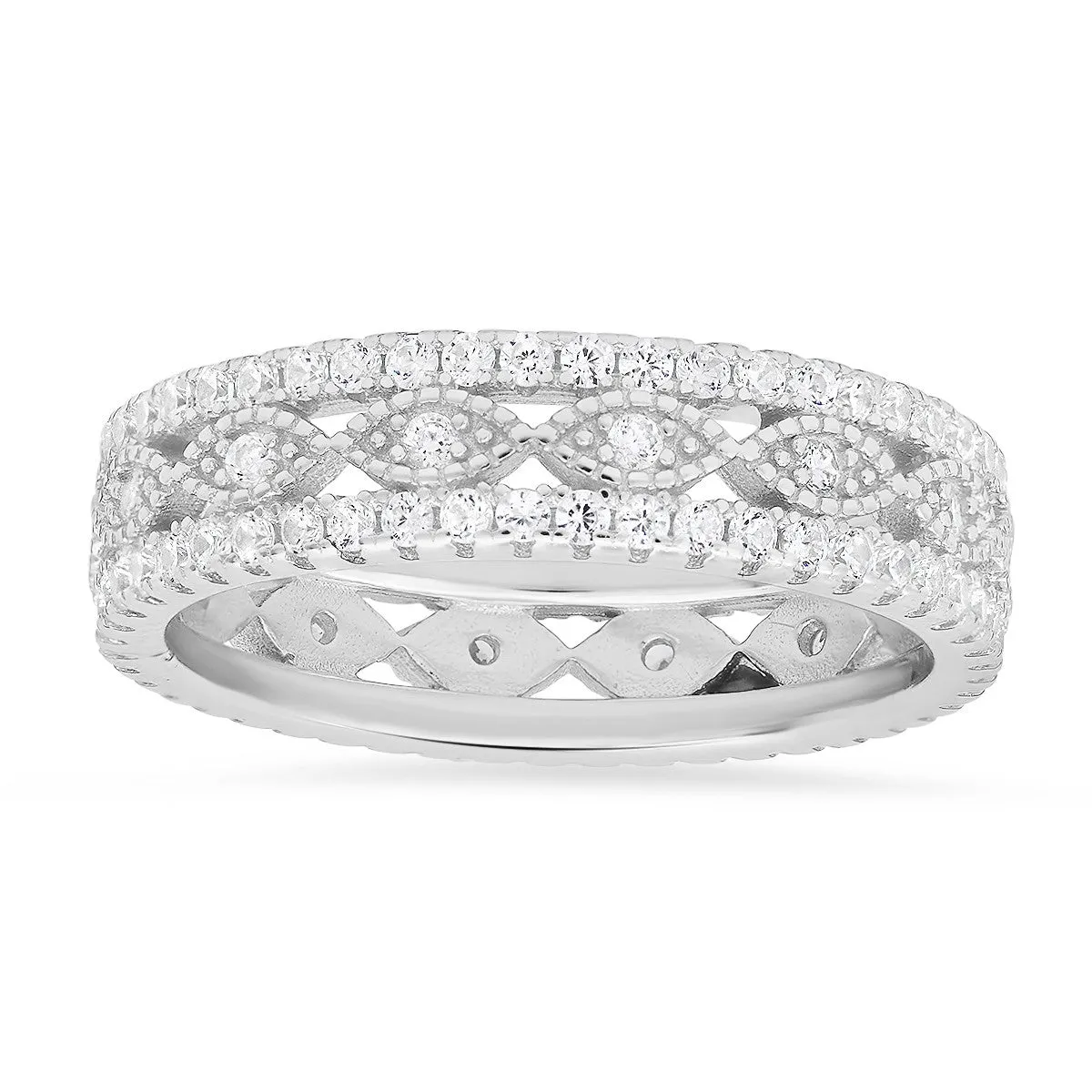 Sterling Silver Vintage CZ Eternity Band Ring