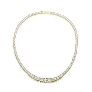 Sterling Silver with Gold Plated and Clear Cubic Zirconia Tennis Necklace