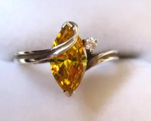 Sterling Silver Yellow and Clear Glass Stone Ring