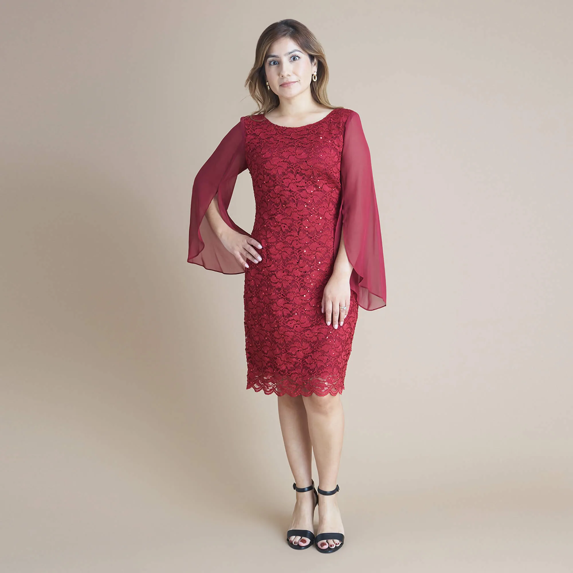 Stevie Scarlet Red Sequin Lace Dress