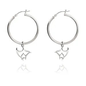 Stingray Hoop Earrings Sterling Silver- Manta Ray Dangle Hoop Earrings, Stingray Charm Earrings, Manta Ray Dangle Hoop Earrings Sterling Silver