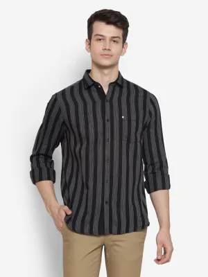 Stiped Black & Grey Slim Fit Causal Shirt