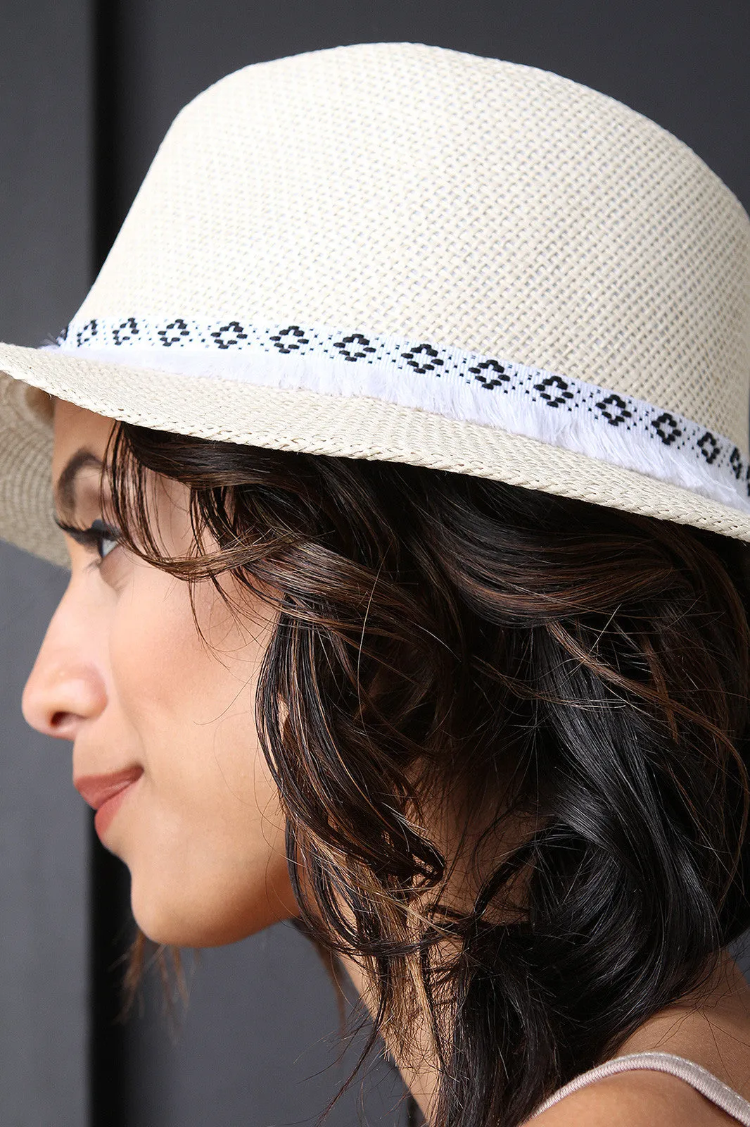 Stitched Straw Embroidered Fringe Panama Hat