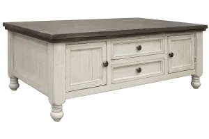 Stone - Cocktail Table With 4 Drawers - Antiqued Ivory / Weathered Gray