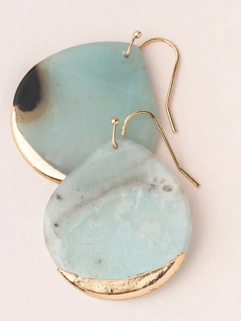 Stone Dipped Teardrop Earrings - Amazonite / Gold