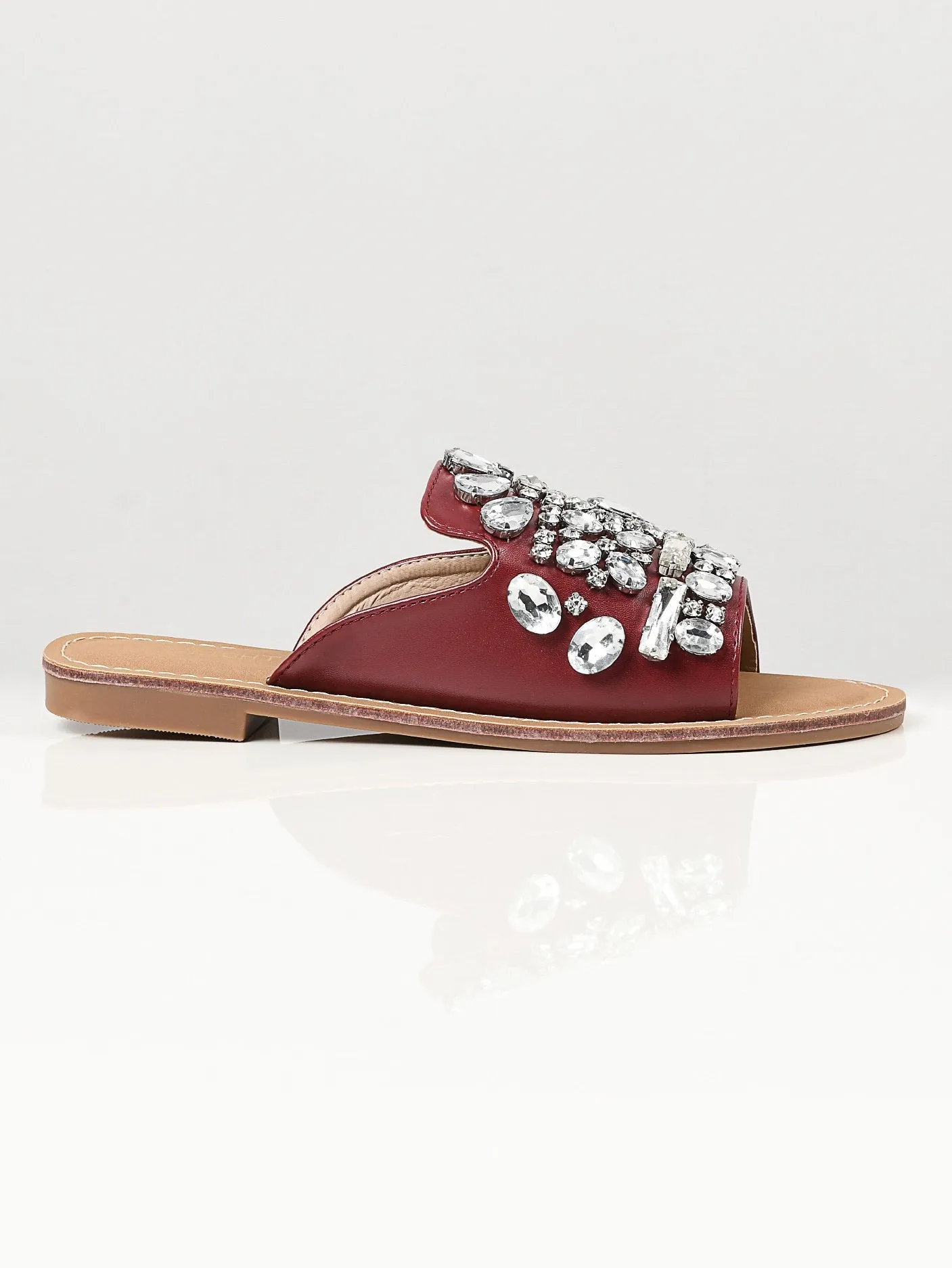 Stone Studded Flats - Maroon