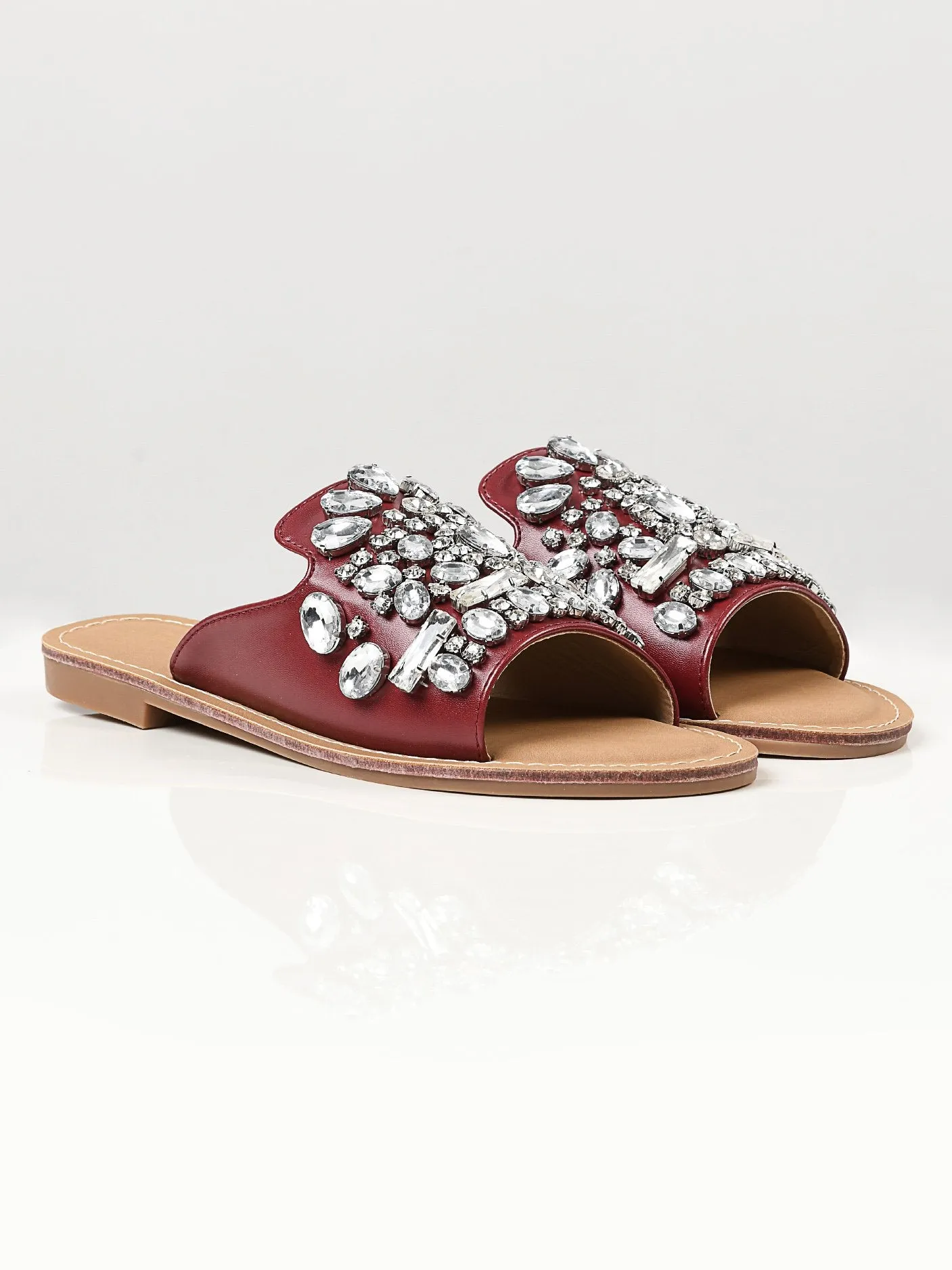 Stone Studded Flats - Maroon