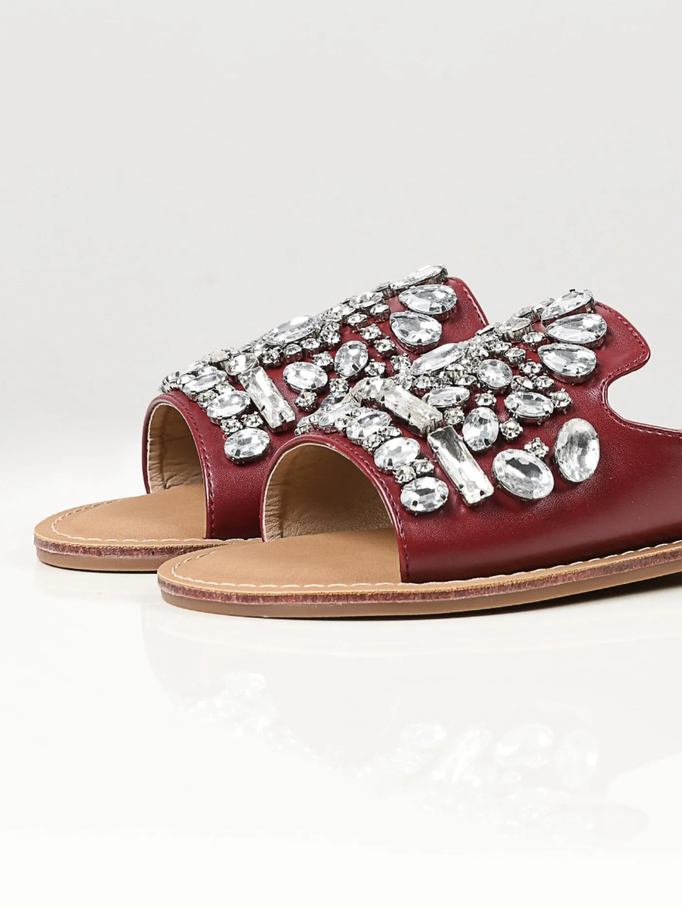 Stone Studded Flats - Maroon