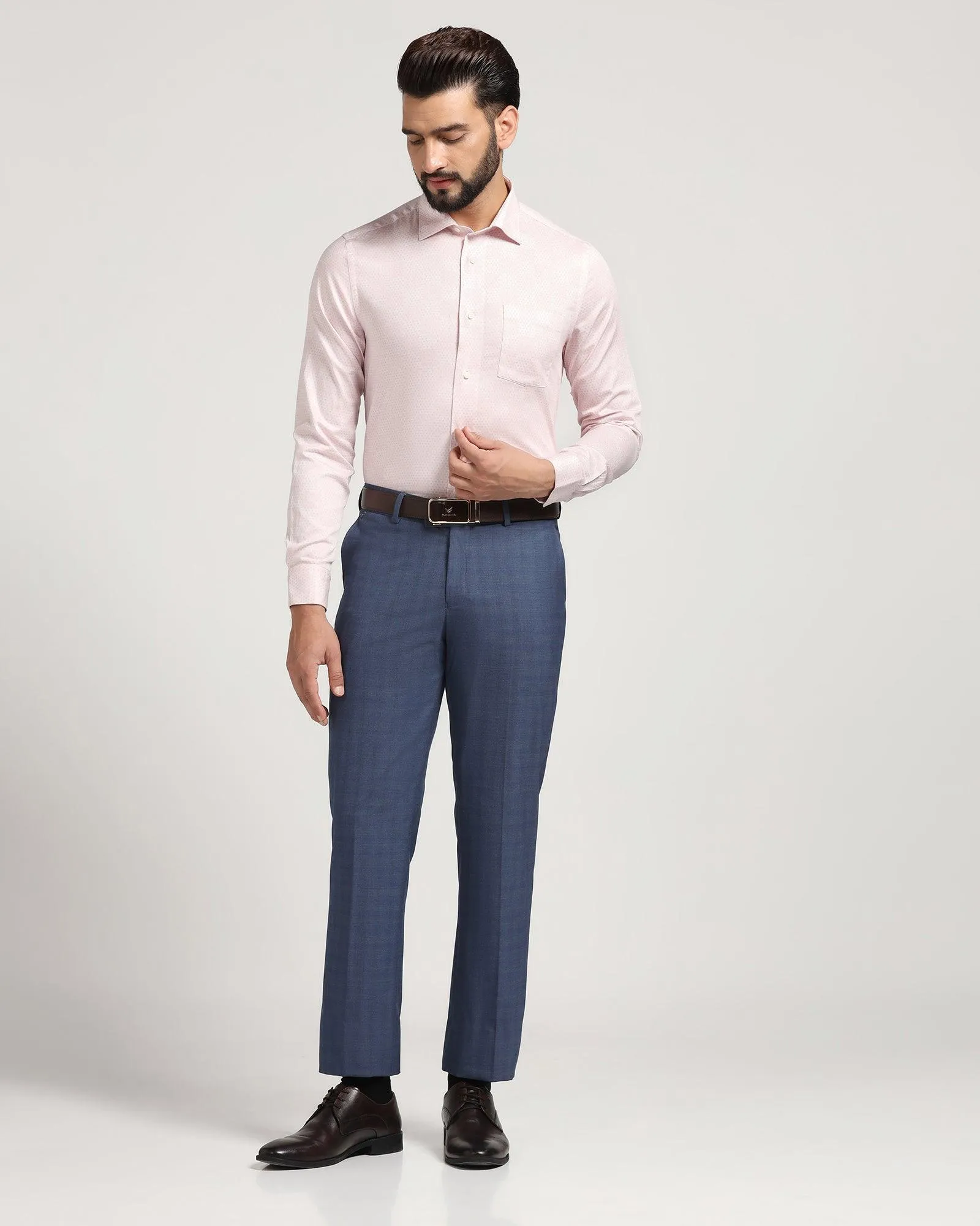 Straight B-90 Formal Blue Check Trouser - Yin