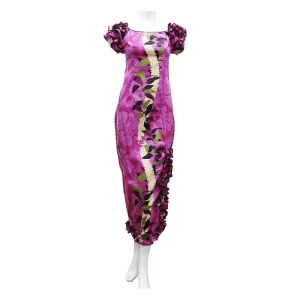 Straight Column Hawaiian Dress with Beautiful Lei Print-Purple