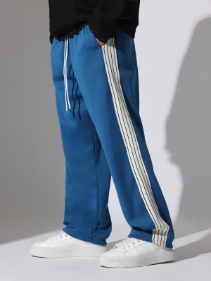 Straight Fit Drop Crotch Sweatpants With Side Tape Detail & Drawstrings