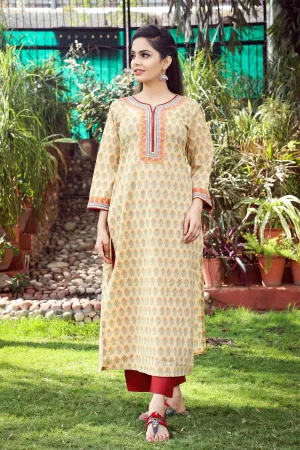 Straight fit Kurta in Beige buti print