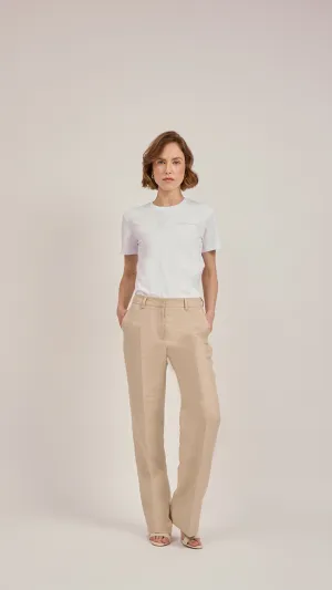 Straight-Leg Trousers in Neutral Linen by Anna James