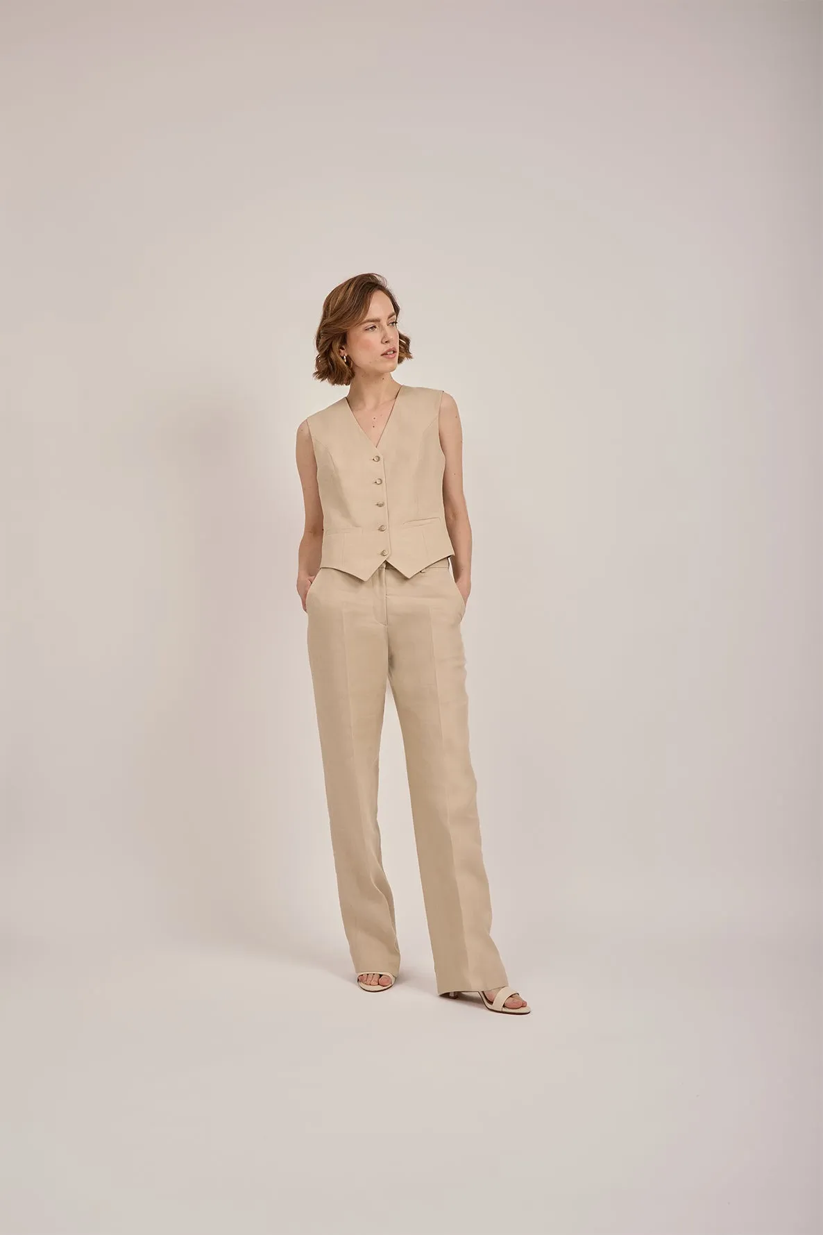 Straight-Leg Trousers in Neutral Linen by Anna James