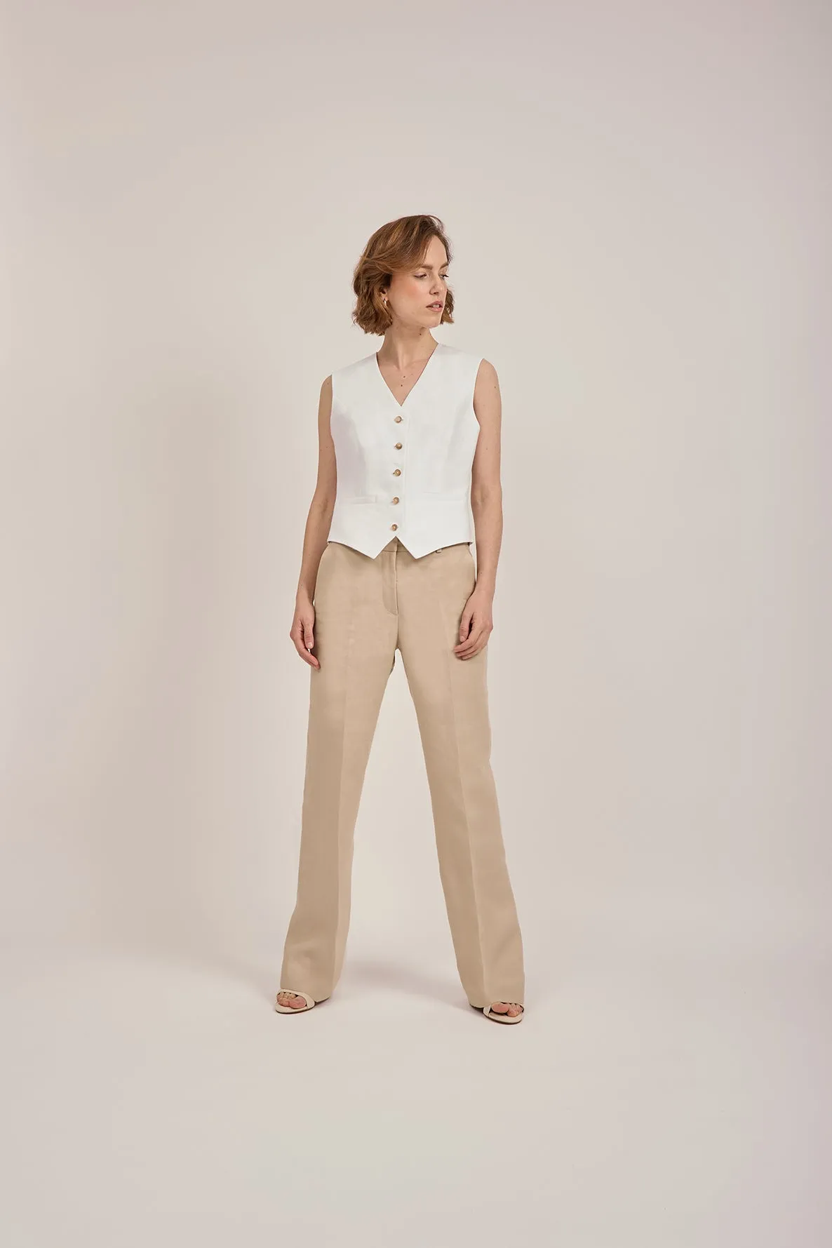 Straight-Leg Trousers in Neutral Linen by Anna James