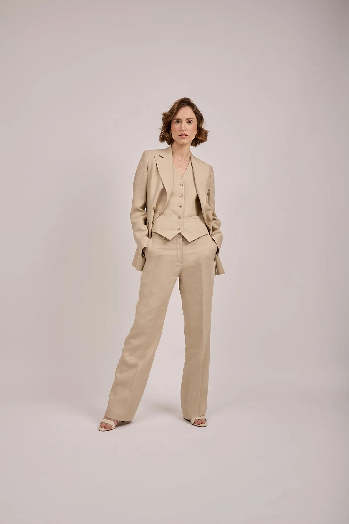 Straight-Leg Trousers in Neutral Linen by Anna James