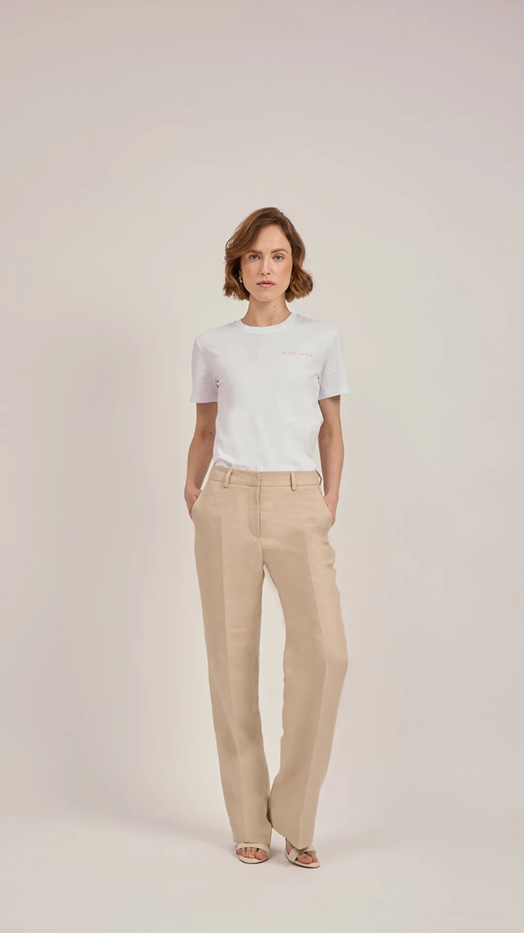 Straight-Leg Trousers in Neutral Linen by Anna James