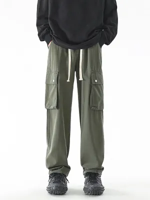 Straight Multi-Pocket Elastic Drawing Rope Cargo Pants