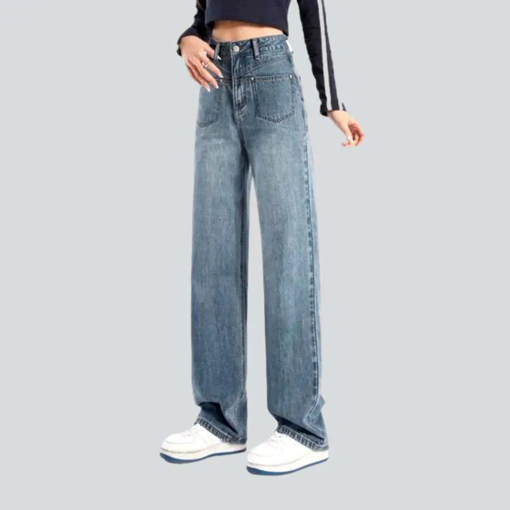 Straight pocket retro women's jeans