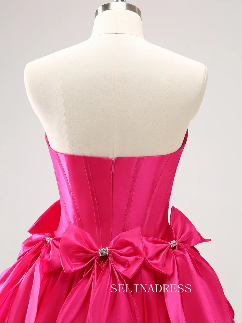 Strapless Hot Pink Homecoming Dresses Cute Bowknot Hoco Dress #TKL2346