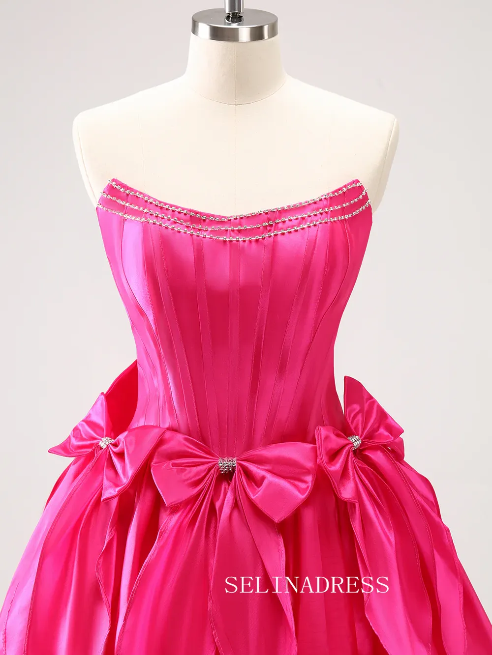 Strapless Hot Pink Homecoming Dresses Cute Bowknot Hoco Dress #TKL2346