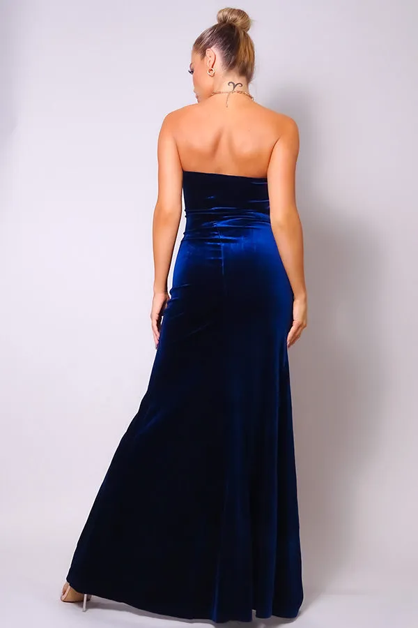 STRAPLESS SWEETHEART VELVET MAXI DRESS