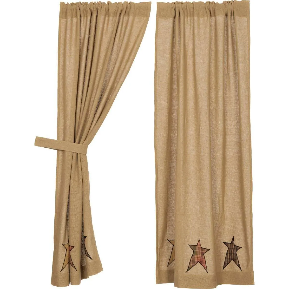 Stratton Burlap Applique Star Short Panel Curtains 63"