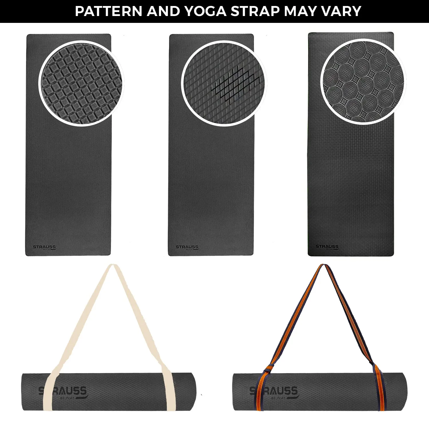 Strauss Anti Skid EVA Yoga Mat with Carry Strap, 4mm, (Black)