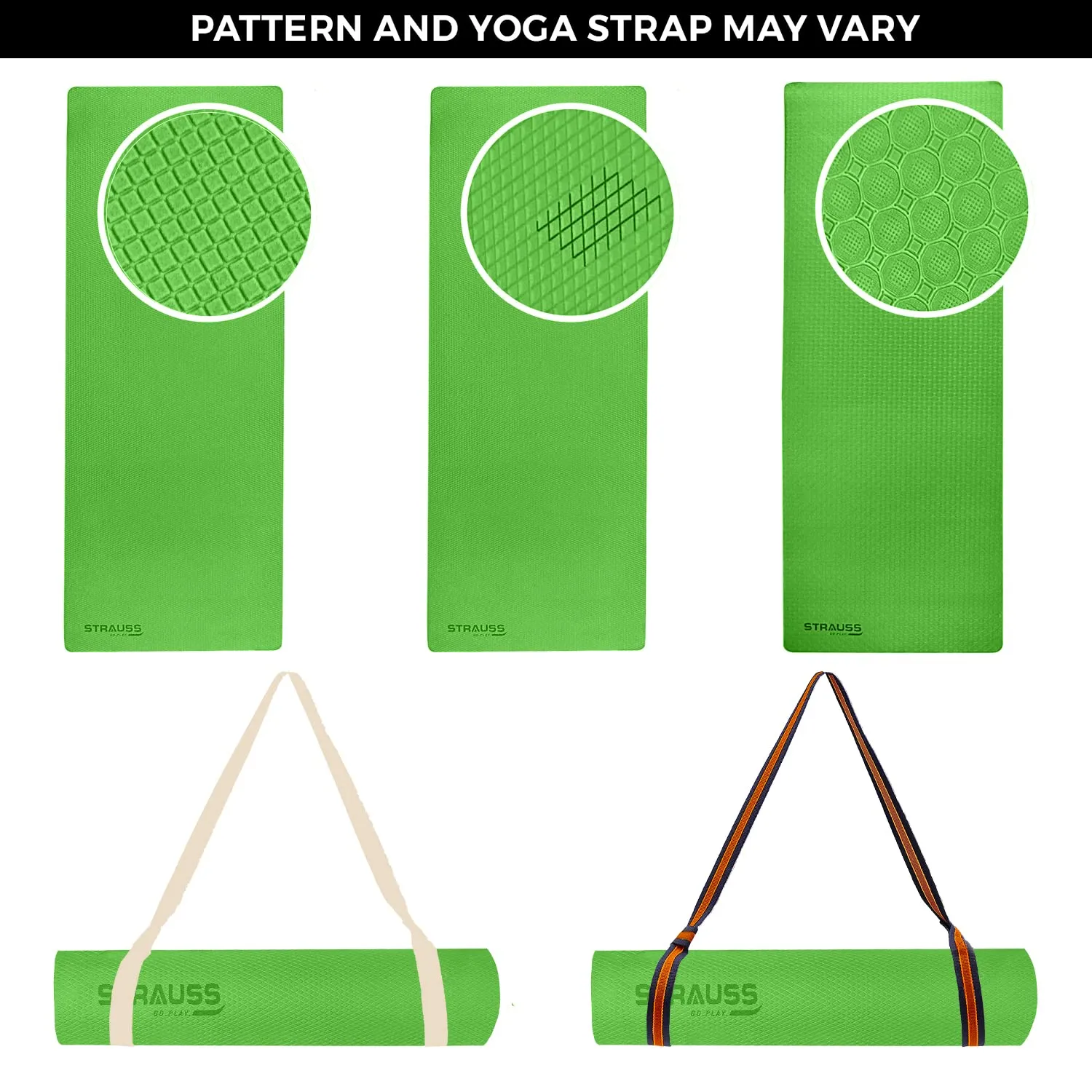 Strauss Anti Skid TPE Yoga Mat with Carry Strap, 4mm, (Green)