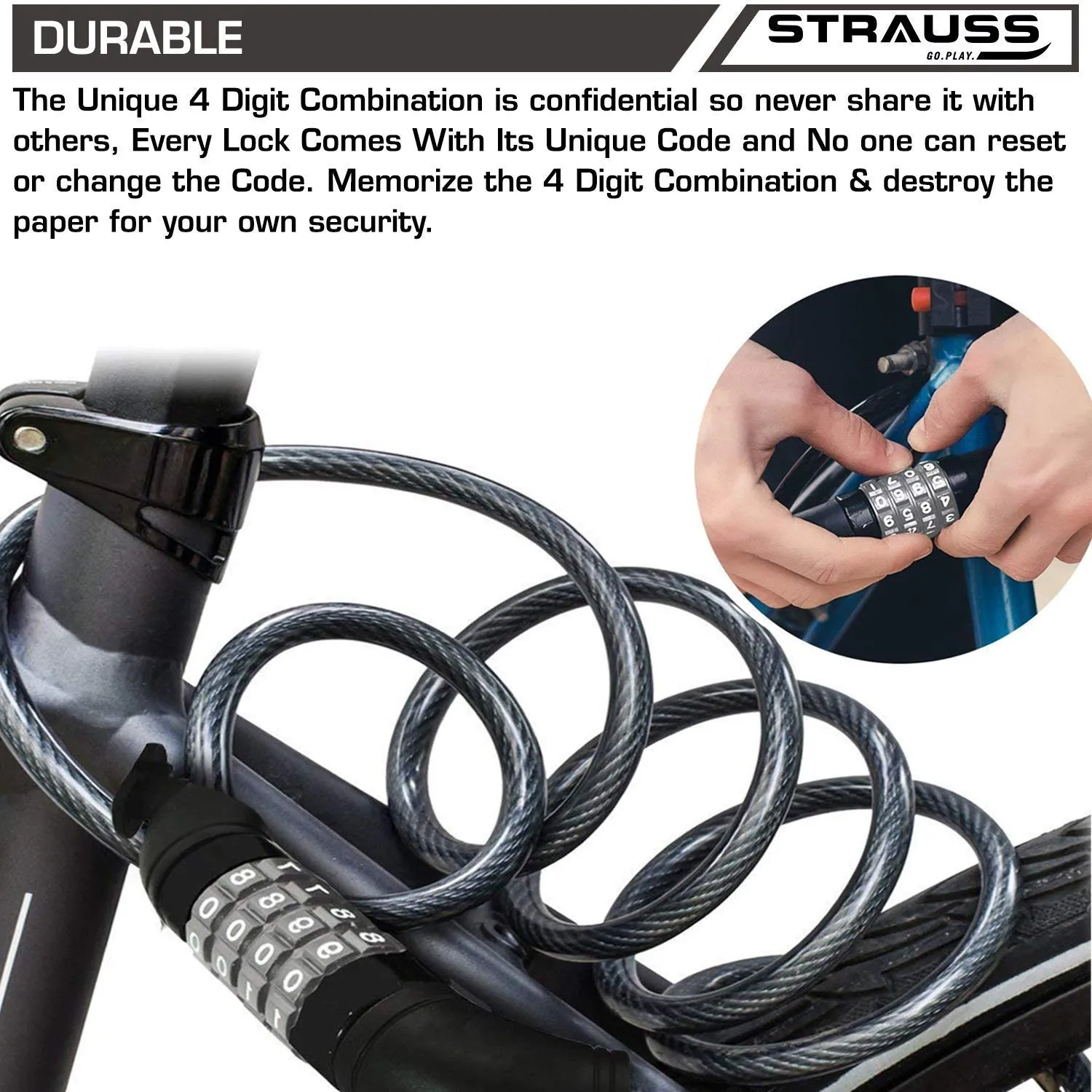 Strauss Bicycle Frame Bag, (Black) and Cycle/Bicycle/Helmet Multi Purpose Number Lock, (Black)