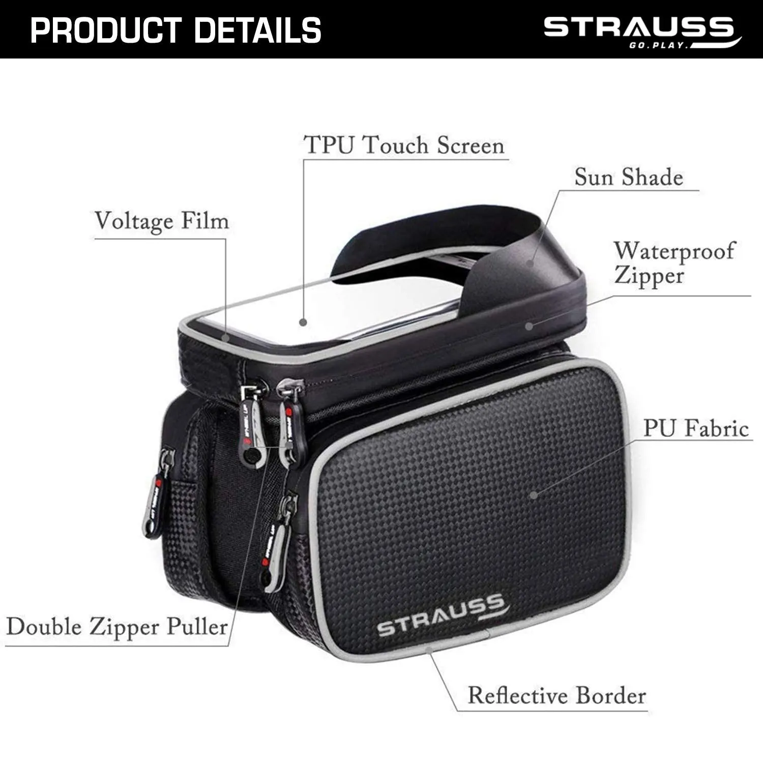 Strauss Bicycle Frame Bag, (Black) and Cycle/Bicycle/Helmet Multi Purpose Number Lock, (Black)