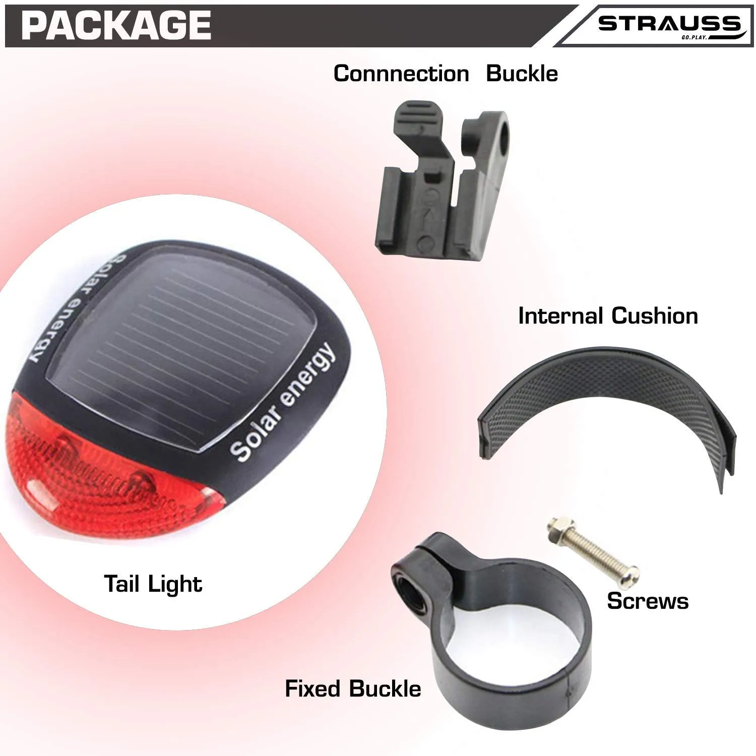 Strauss Bicycle Solar Tail Light and Bicycle Frame Bag, (Black)