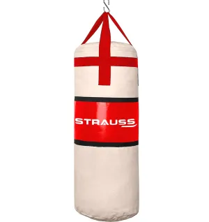 Strauss Canvas Heavy Duty Filled Gym Punching Bag|Hanging S Hook, Zippered Top Head Closure,Heavy Straps |Ideal for Boxing, MMA, Muay Thai|Boxing Bag for Home Gym & Fitness Training|4 Feet,(Cream/Red)