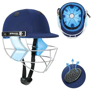 Strauss Cricket Helmet | Steel Grill | Edition: Step One | Size: Large | Age: 15 yrs | Color: Blue | for Men, Women | Lightweight | Advance Protection | Leather Ball Cricket Helmet