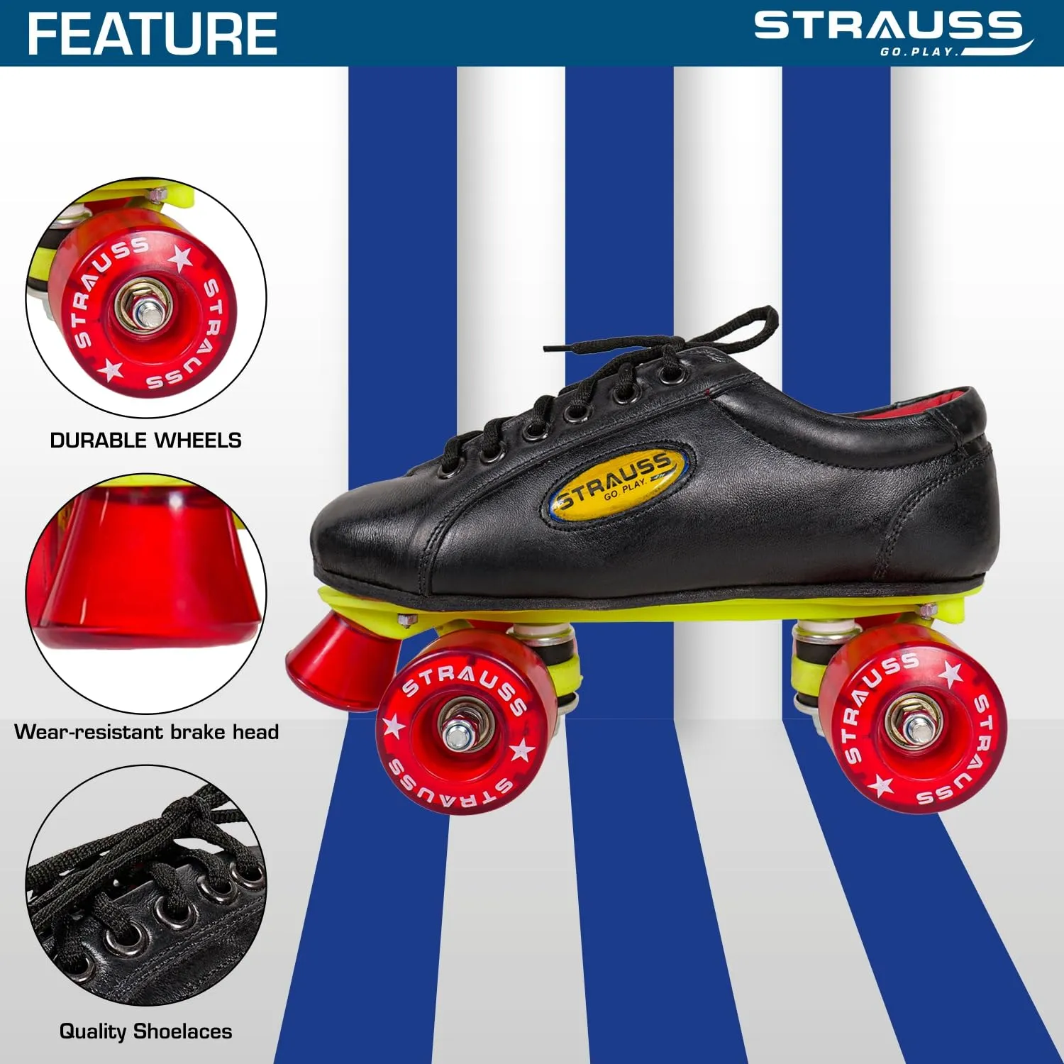 STRAUSS Gripper Skating Shoes | Fixed Body Roller Skates | Shoe Skate with PVC Wheel |Ideal for Boys, Girls and Kids |Suitable for All Skill Level | Ideal for Kids (7-8 Years), Size-13,(Red/Black)