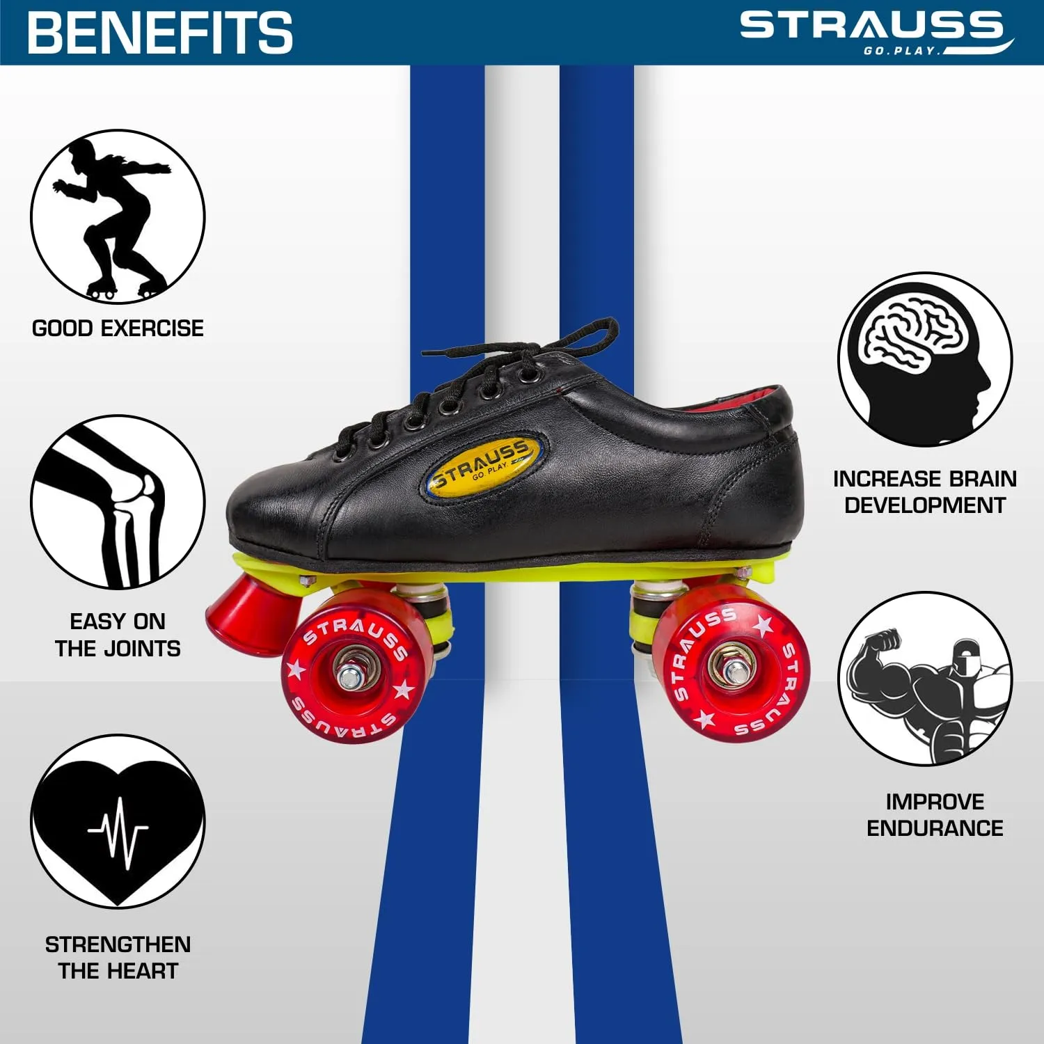 STRAUSS Gripper Skating Shoes | Fixed Body Roller Skates | Shoe Skate with PVC Wheel |Ideal for Boys, Girls and Kids |Suitable for All Skill Level | Ideal for Kids (7-8 Years), Size-13,(Red/Black)