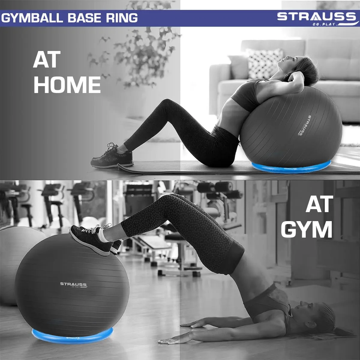 Strauss Gym Ball Base Ring | Round Anti Slip,Thickened & Stable Base| Yoga Ball Fitness Balance Base | Suitable for Home,Gym & Office,(Blue)